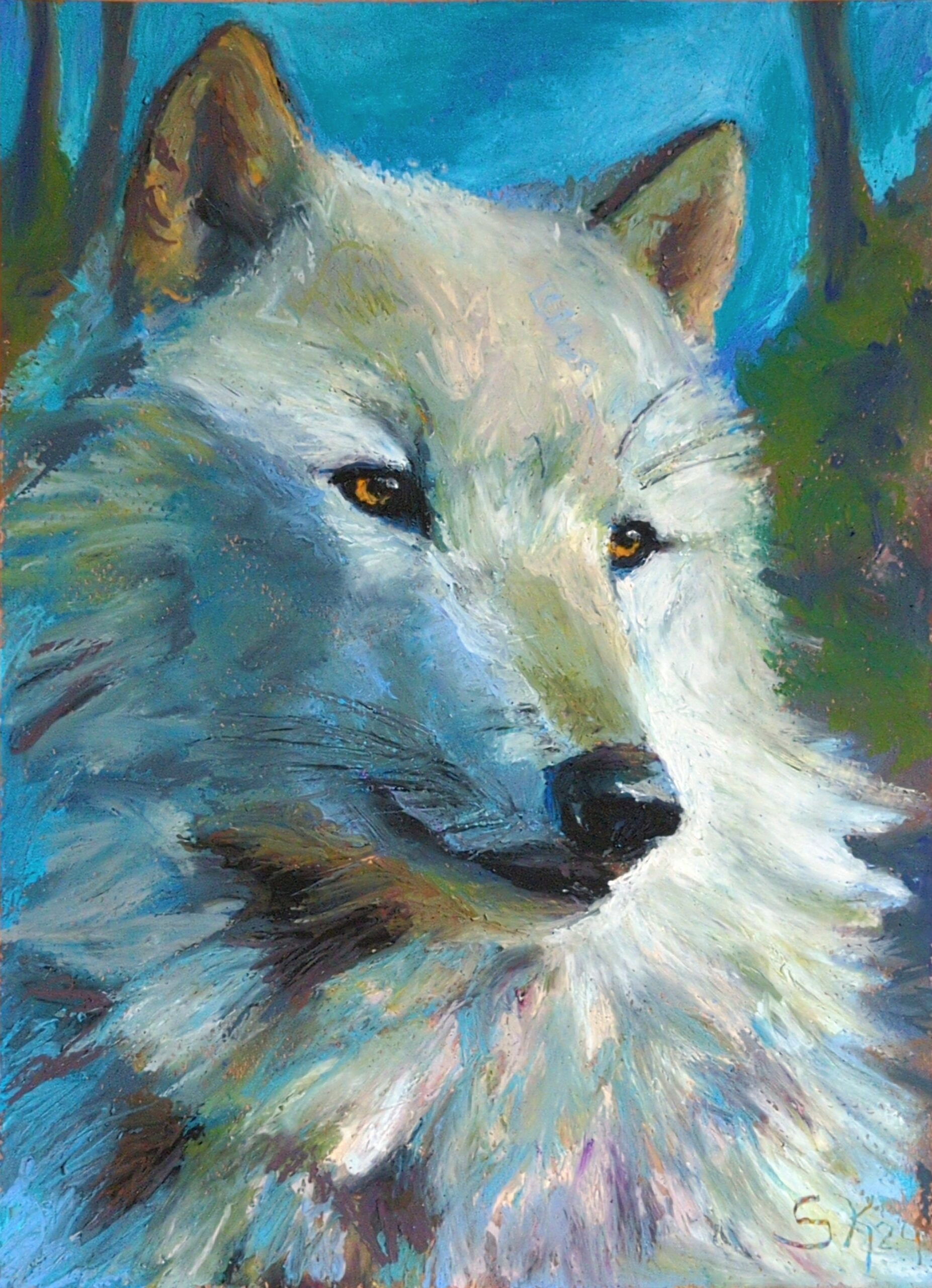 Wolf in oil pastel