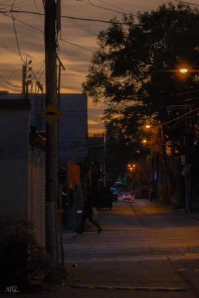 Golden dusk alleyway