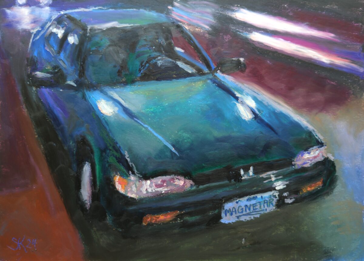 Oil pastel study of a magnetar car