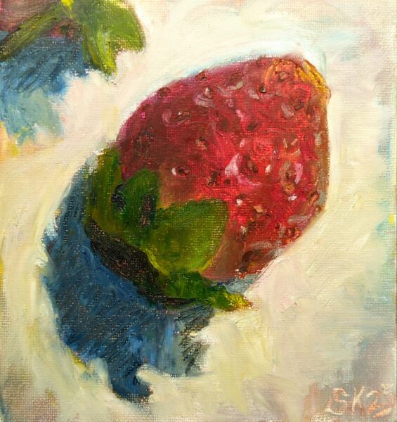 Strawberry oil pastel study on canvas board